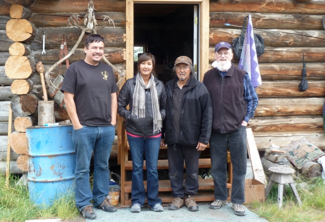 Project team in Arctic Village, 2013. From left to right: Allan Hayton, Crystal Frank, Kenneth Frank, and Craig Mishler. Photo courtesy of Allan Hayton.