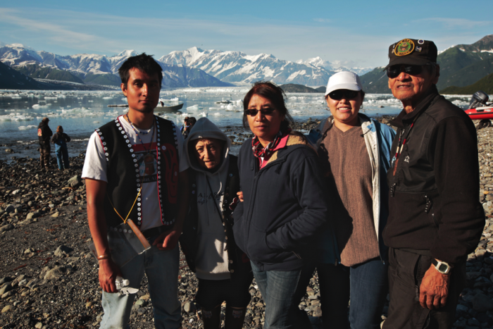 Yakutat Seal Camps Project community researchers, the Ramos-Abraham family, at Yakutat Bay, Alaska. Photograph by Brandon McElroy, image courtesy of the Arctic Studies Center.