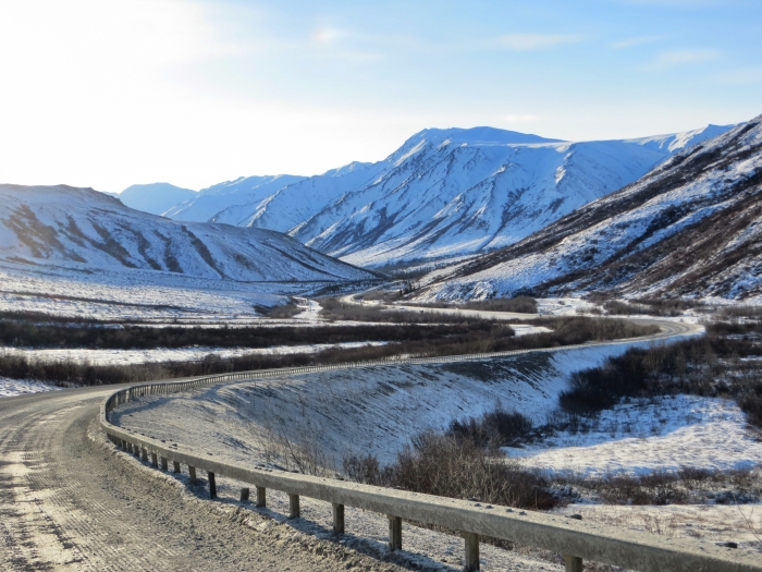 The USARC Goals Report identifies frozen debris lobes (slow-moving landslides) as a potential threat to the infrastructure of the Dalton Highway in the Brooks Range, Alaska. Image courtesy of Scott McMurren.