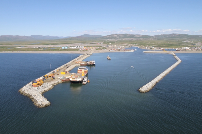 In its 2015-16 Goals Report, the USARC encourages additional civil engineering research toward developing a system of deep-draft harbors throughout northwestern Alaska, which will enhance the Arctic &quot;built environment.&quot; Port of Nome, Alaska is pictured here. Image courtesy of the U.S. Army Corps of Engineers.
