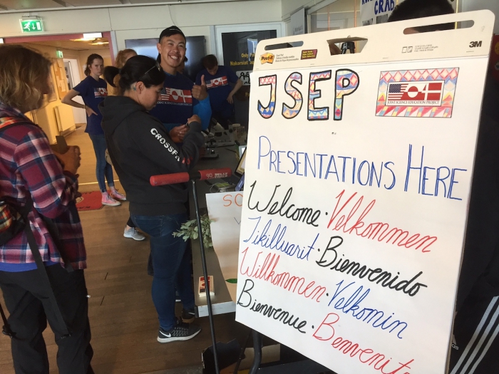 JSEP students talked to travelers at the Kangerlussuaq Airport in English, Danish, and Greenlandic about the effects of climate change on Greenland. Photo courtesy of Erica Wallstrom.