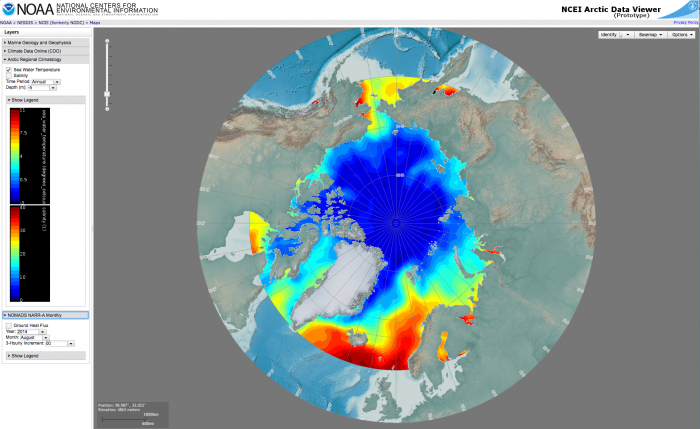 An NCEI Arctic Data Viewer of product holdings is under development and will be published for user access in 2017 by the NCEI Arctic Team. Image courtesy of NOAA/NESDIS/NCEI Arctic Team:  H. Garcia, J. Jencks, M. Zweng, S. Baker-Yeboah, H. Diamond, F. Fetter, G. Peng, K. Rose, S. Helfrich, P. Groisman, M. Palecki, and J. Partain.