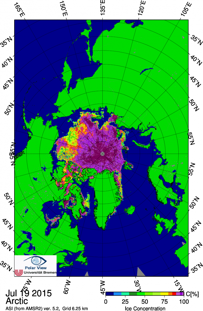 Figure 10. AMSR-2 sea ice concentration on 19 July 2015.