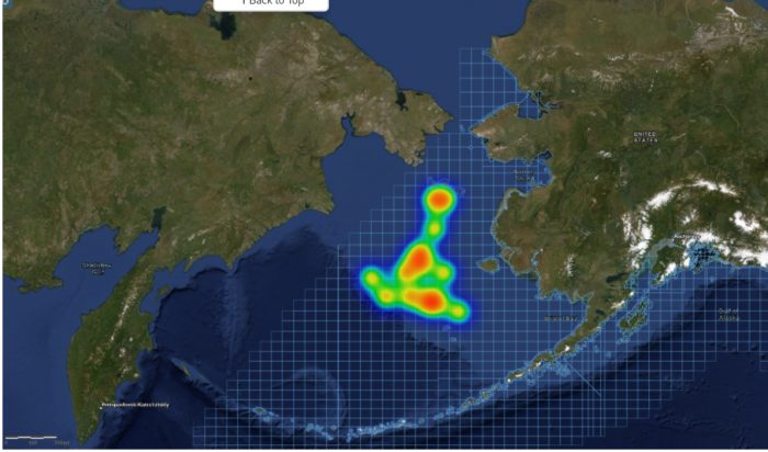 Figure 8a2. This heat map includes four complete responses from boat captains to a question about which areas they would most prefer to have sea ice forecasts one-month in advance.
