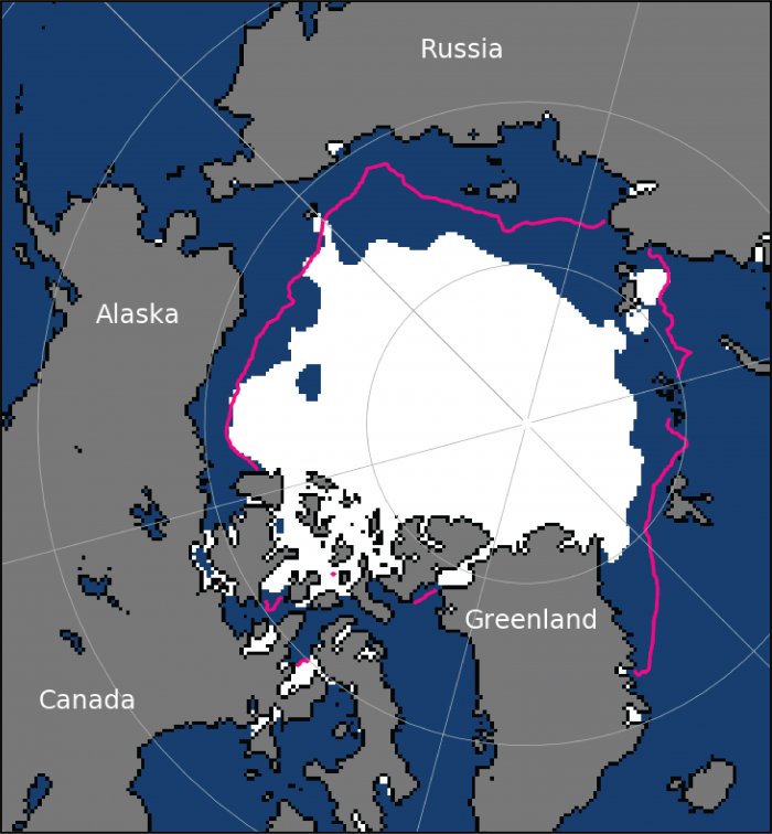 Figure 7. Map of September 2021 sea-ice extent. From the NSIDC Sea Ice Index (Fetterer et al. 2021). 