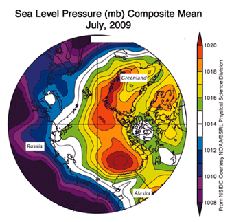 Figure 4. Sea level pressure analysis for July 2009.