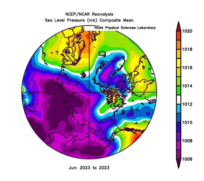 Figure 13. Sea level pressure for June 2023.