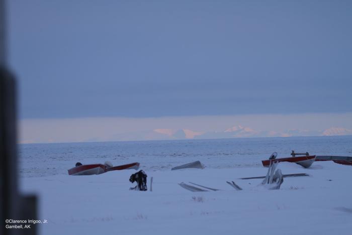 Sea ice and weather conditions in Gambell. Photo courtesy of Clarence Irrigoo, Jr.