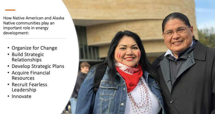Figure 2. A slide from Chris Deschene&#39;s presentation: &quot;Native American and Alaska Native community roles in energy development: What is needed to ensure an equitable energy transition?&quot; Chris Deschene, Board Member, National InterTribal Energy Council. Image courtesy of USARC.