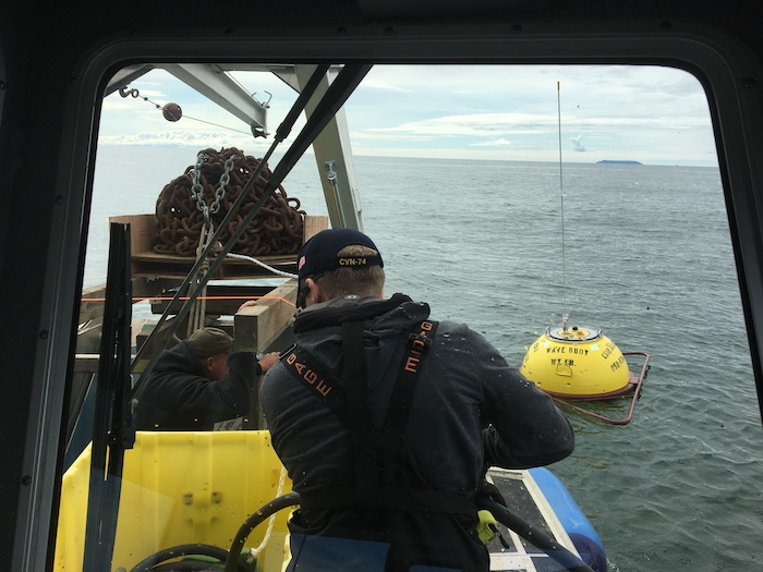 Figure 2. AOOS supported Coastal Data Information Program (CDIP) buoy being deployed off the Port of Nome in Norton Sound. Photo courtesy of AOOS.