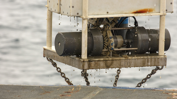 Figure 7. Recovery of the Chukchi Sea Ecosystem Observatory water sampler. Photo courtesy of Roger Topp.