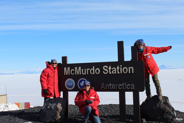 McMurdo Station, Antarctica - 2019 PolarTREC Teachers Denise Hardoy, Bridgette Ward, and Amy Osborne. Photo courtesy of Denise Hardoy, ARCUS. 