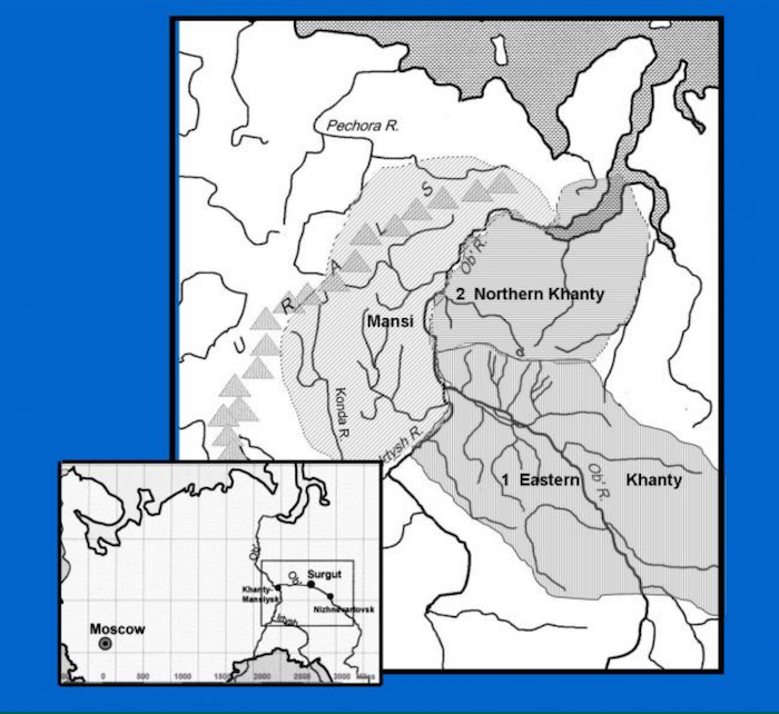 Figure 1. Map of historic Khanty and Mansi territory. Image courtesy of Waking the Bear: Understanding Circumpolar Bear Ceremonialism.