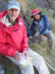 Collecting soils on a south-facing slope in West Greenland.