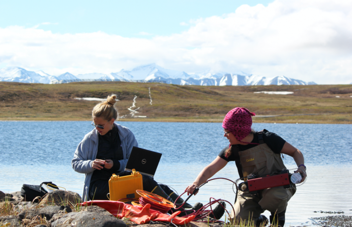 Katie Harrold and Adrianna Trusiak prepare for field work. Toolik Field Station, Alaska. Photo by Regina Brinker (PolarTREC 2014), Courtesy of ARCUS.