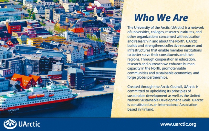 Figure 1. Introductory slide, &quot;Who We Are,&quot; courtesy of the UArctic General Presentation Slideshow.