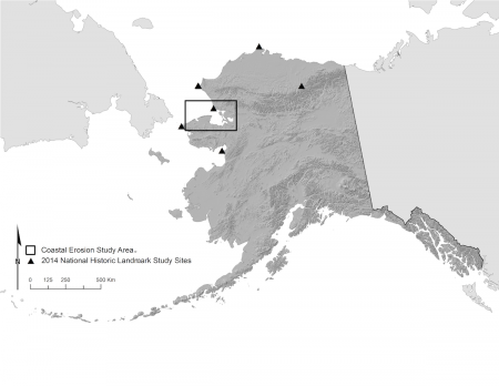 Figure 1. 2012-2014 Northern Alaskan study area and sites mentioned in text.  Image courtesy of Shelby Anderson.