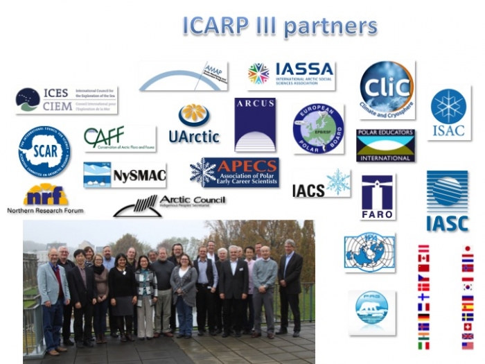 ICARP III Partners include all of the major organizations conducting or facilitating Arctic research. Each partner organization is represented on the ICARP III Steering Group, chaired by David Hik (IASC). Image courtesy of ICARP III.