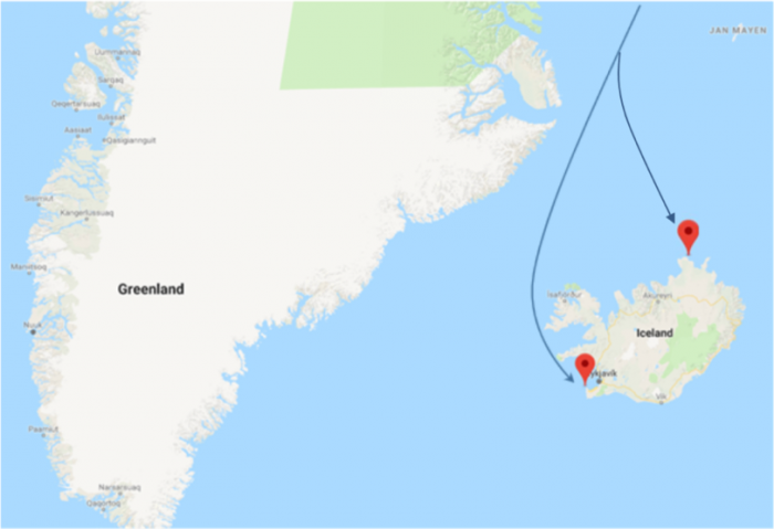 Figure 5. The locations, Sandgerði in southwest Iceland, and Kópasker in northwest Iceland, where the small boats were recovered. Image courtesy of the GEOTRACES project.