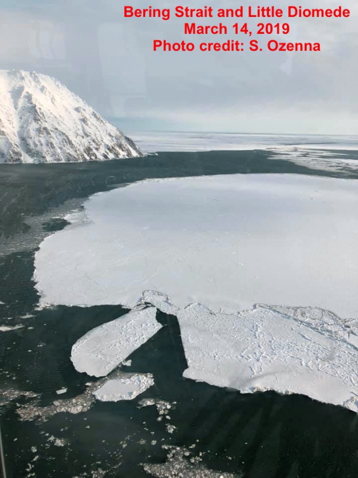 Photo of Little Diomede and the Bering Strait Region on 14 March 2019. Photo courtesy of S. Ozenna. 