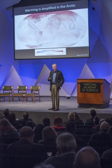 Max Holmes, Woods Hole Research Center, talks about amplifying forces in climate change. Photo courtesy of National Academies, Arctic Matters.
