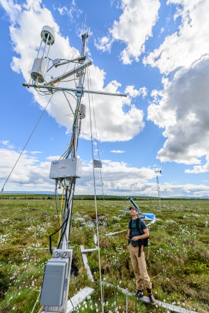 Ted Schuur and permafrost research monitoring equipment. Eight Mile Lake Study Area, Bonanza Creek LTER. Healey, AK. Photo credit: Thomas Nash