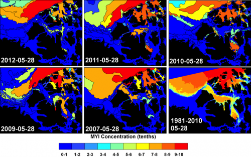 Spatial distribution of MYI concentration in the Western Parry Channel