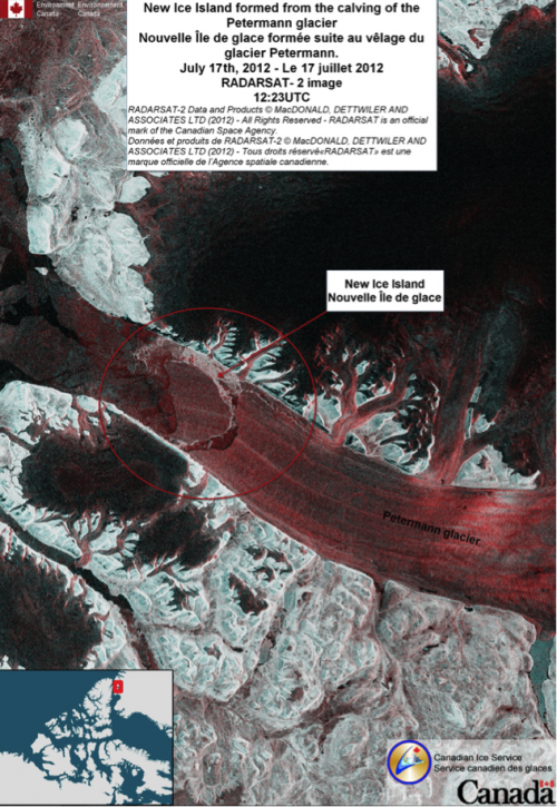 Annotated RADARSAT-2 image of the Petermann glacier