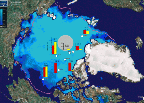 Figure 3. Ice bottom and top melt reported by ice-mass-balance buoys.