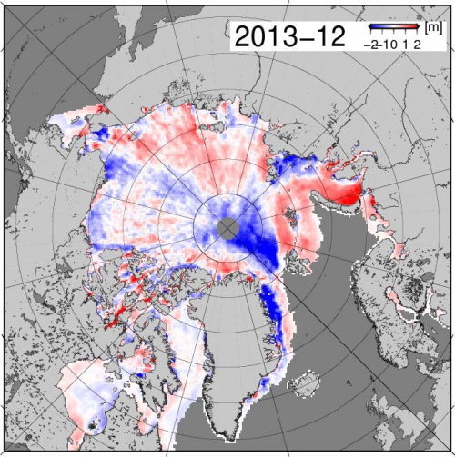 Figure 6. March sea ice thickness, 2013 minus 2012