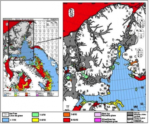 Figure 8. July 2013 regional ice charts for the Eastern Arctic and Nares Strait