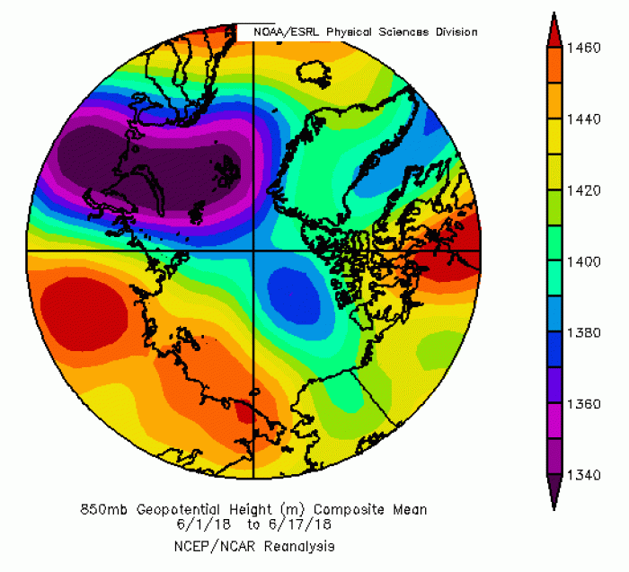 Figure 9. Arctic geopotential height field at 850 mb- 15 % of the atmosphere above the surface.