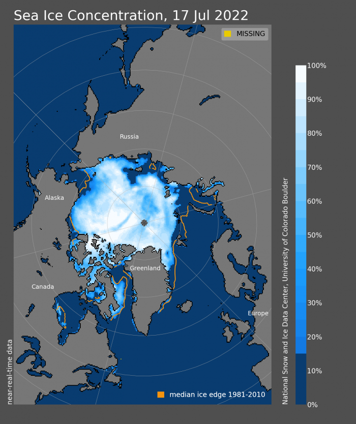 Figure 12. Daily sea-ice concentration on 17 July 2022. From the NSIDC Sea Ice Index. 