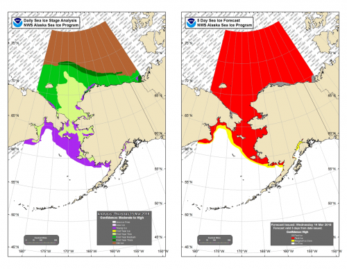 NWS sea ice stage and 5-day forecast maps