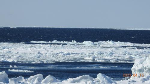 Sea ice and weather conditions near Gambell on Thursday, 13 April 2023. Photo courtesy of Clarence Irrigoo, Jr.