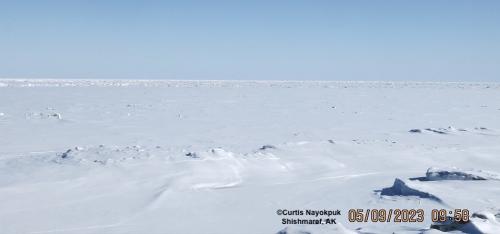 Sea ice and weather conditions in Shishmaref looking northeast. Photo courtesy of Curtis Nayokpuk.