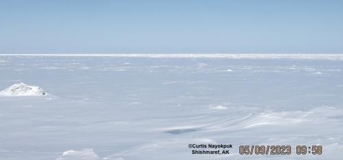 Sea ice and weather conditions in Shishmaref looking west. Photo courtesy of Curtis Nayokpuk.