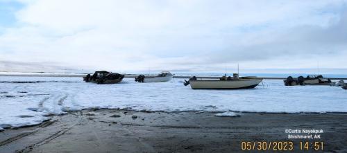 Sea ice and weather conditions in Shishmaref - the fleet. Photo courtesy of Curtis Nayokpuk.