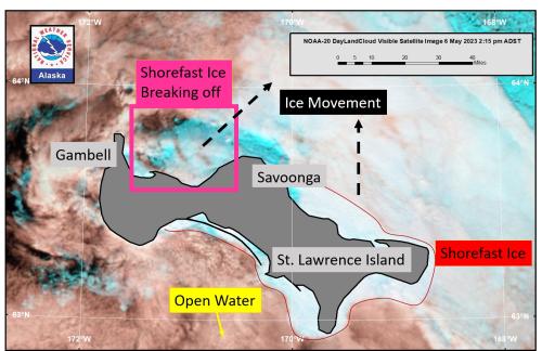 NWS Alaska Sea Ice Program update for St. Lawrence Island, Sunday 7 May 2023.