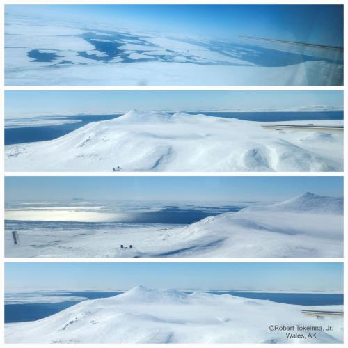 Sea ice around Cape Prince of Wales mountain on Monday, 24 April 2023. Photo courtesy of Robert Tokeinna, Jr.