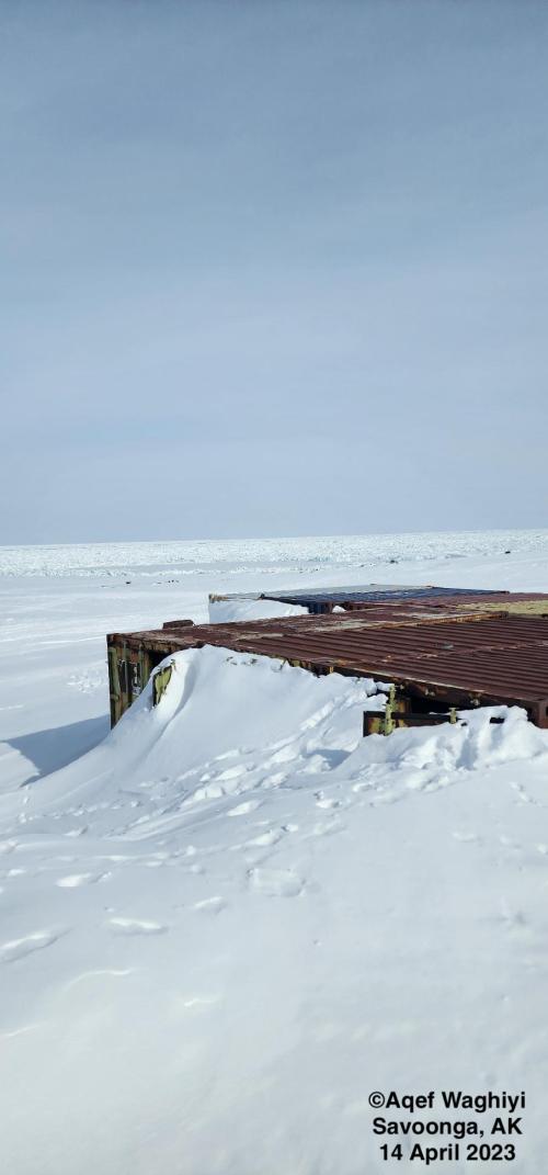 Weather and sea-ice conditions in Savoonga on 14 April 2023 - view 1. Photo courtesy of Aqef Waghiyi.
