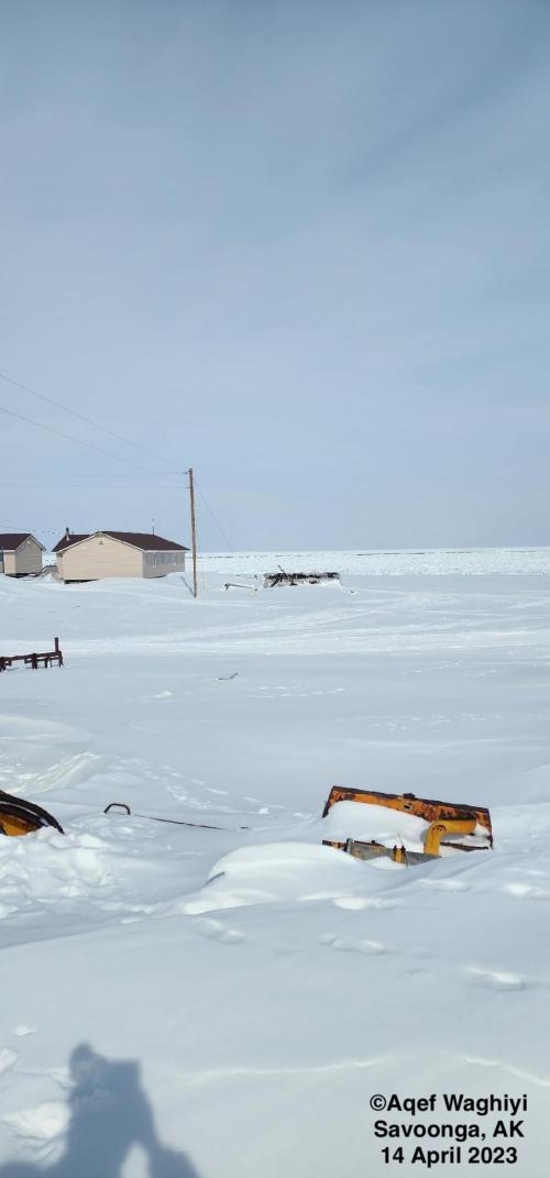 Weather and sea-ice conditions in Savoonga on 14 April 2023 - view 3. Photo courtesy of Aqef Waghiyi.