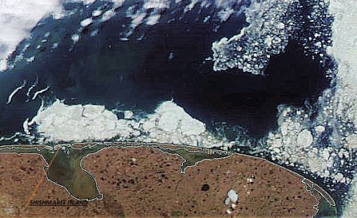 Satellite image of Shishmaref area courtesy of Curtis Nayokpuk.