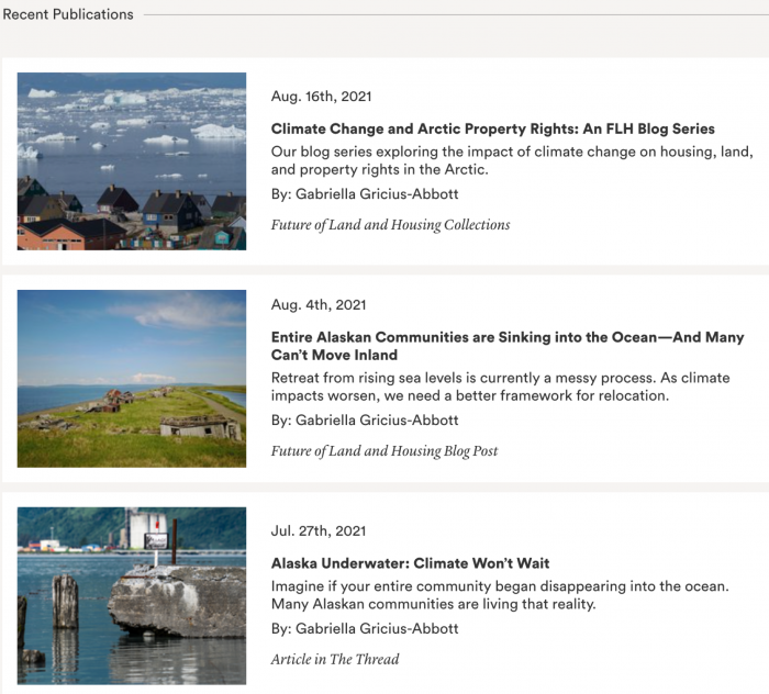 These and other recent publications by Gabriella Gricius can be found at the &quot;Future of Land and Housing&quot; website under &quot;Publications and Past Events—Gabriella Gricius.&quot;