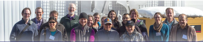 Figure 5: MicroFEWs team members and stakeholders.  Left to right: Aaron Dotson, Chris Pike, Daisy Huang, Andrew Crow, Rich Wies, Arlo Davis, Pips Veazey, Connie Fredenberg, Jennifer Schmidt, Ronald David, Barbara George, Srijan Saggarwal, Roland Phillip, Erin Whitney, Bekah Tsigonis, Henry Huntington, and Jeff Weltzin. Photo courtesy of the MicroFEWs project.