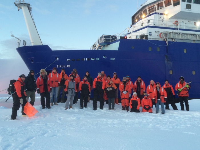 Sea State DRI Science Team for R/V Sikuliaq 2015 (left to right): Ethan Roth (ship&#39;s tech), Mike Hoshlyk (Captain), Martin Doble, Bjorn Lund, Byron Blomquist, Erick Rogers, Jeff Anderson, Ola Persson, Maddie Smith, Jim Thomson, Alex de Klerk, Peter Guest, Toshi Maki, Alison Kohout, Robin Clancy, Peter Wadhams, Guy Williams, Hayley Shen, Ted Maksym, Sharon Stammerjohn, Steve Ackley, Ben Holt, Blake Weissling, Bern McKiernan (ship&#39;s tech). Not Pictured: Bob Ziegenhals, Steve Roberts (ship&#39;s tech). Photo court