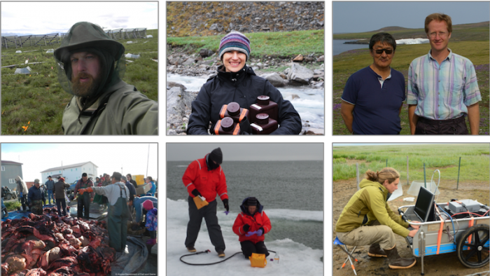 The six researchers highlighted in the Arctic Data Center&#39;s Dataset Highlights so far include Michael Ricketts, Rose Cory, Henry Huntington (left to right on top row) and James Fall, Karen Junge, and Kathy Kelsey (left to right on bottom row) and their research teams. Individual photos courtesy of each researcher.