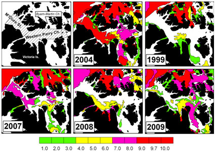 Figure 1: Spatial distribution of multi-year ice (in tenths)