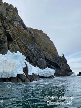 Weather and sea ice conditions near Diomede and Fairway Rock on 1 June 2023. Photos courtesy of Odge Ahkinga.