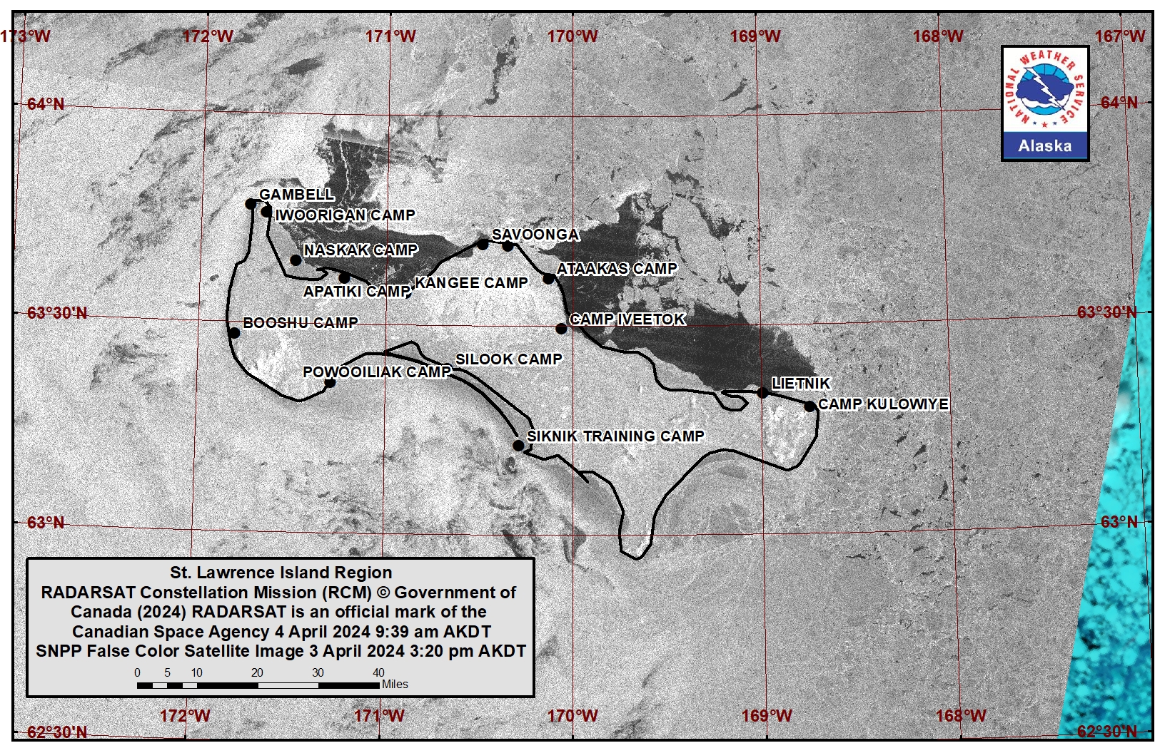 St. Lawrence Island area satellite image. St. Lawrence Island area satellite image.